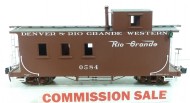 AC83-148A Long caboose Peaked roof DRGW #0584